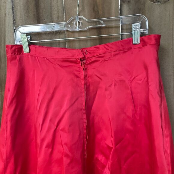 Vintage 50s Hand Embroidered PEACOCKS FLOWERS Long SKIRT Red Satin 32" waist - Picture 9 of 11